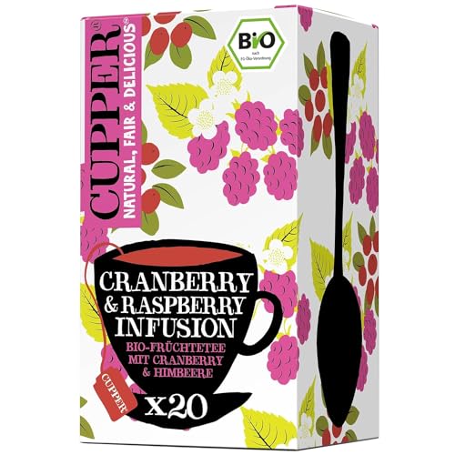 Cupper Bio Früchtetee Cranberry Rasperry, 20 ungebleichte Teebeutel, umweltfreundlich, fair gehandelt von CUPPER