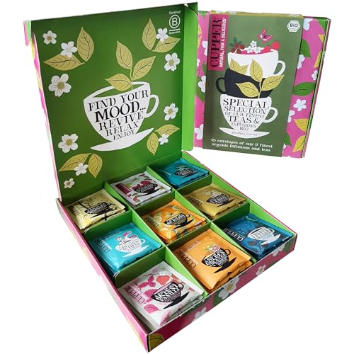 Cupper Bio Tee Geschenkset, Tee Set, Selection Box, Kollektion ausgewählter Biotees (1 Box, 45 Teebeutel) von CUPPER
