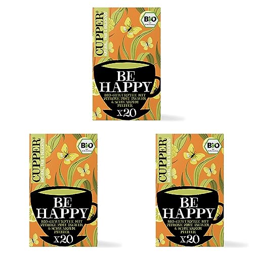 Cupper Be Happy Bio-Gewürztee mit Zitrone, Zimt, Ingwer und Schwarzem Pfeffer, 40 g, 20 Stück (3er Pack) von CUPPER