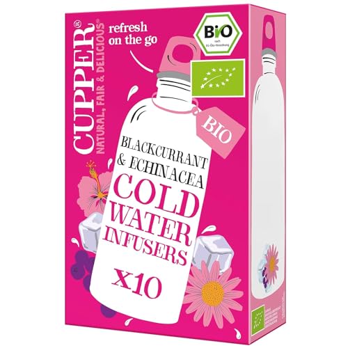 Cupper Bio Cold Water Infusers Blackcurrant & Echinacea, Wasser mit Geschmack, Cold Brew, Kalter Tee, 10 ungebleichte Teebeutel, umweltfreundlich, fair gehandelt von CUPPER