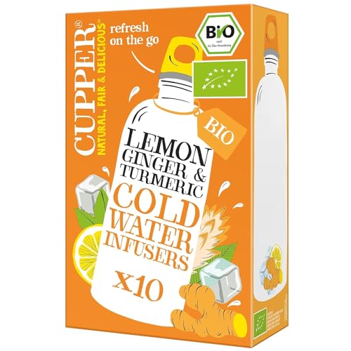 Cupper Bio Cold Water Infusers Lemon, Ginger & Turmeric, Wasser mit Geschmack, Cold Brew, Kalter Tee, 10 ungebleichte Teebeutel, umweltfreundlich, fair gehandelt von CUPPER