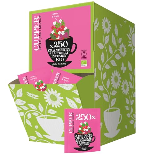 Cupper Bio Früchtetee Cranberry Rasperry | Tee mit Himbeere | 250 ungebleichte Teebeutel | Big Pack | Perfekt fürs Büro | umweltfreundlich | fair gehandelt von CUPPER