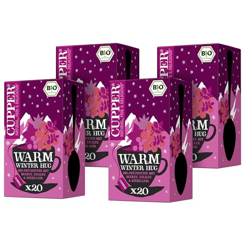 Cupper Bio-Früchtetee "Warm Winter Hug", 4er Pack, 80 ungebleichte Teebeutel, umweltfreundlich, fair gehandelt von CUPPER