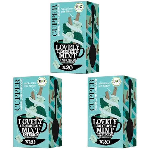Cupper Bio Kräutertee "Lovely Liquorice & Mint", Pfefferminztee, 20 ungebleichte Teebeutel, umweltfreundlich, fair gehandelt (Packung mit 3) von CUPPER