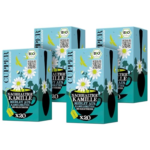 Cupper Bio-Kräutertee Nachhaltige Kamille, 4er Pack, 80 ungebleichte Teebeutel, umweltfreundlich, fair gehandelt von CUPPER