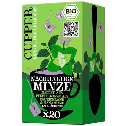 Cupper Bio-Kräutertee Nachhaltige Minze, Ohne Süßholz, 20 ungebleichte Teebeutel, umweltfreundlich, fair gehandelt von CUPPER