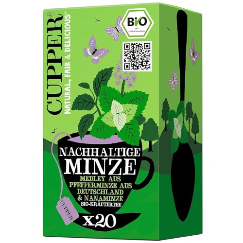 Cupper Bio-Kräutertee Nachhaltige Minze, Ohne Süßholz, 20 ungebleichte Teebeutel, umweltfreundlich, fair gehandelt von CUPPER