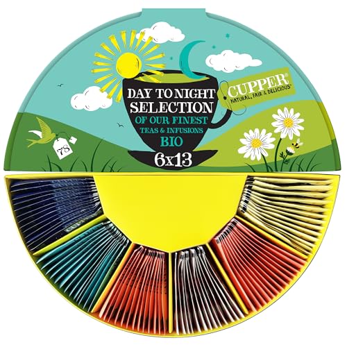 Cupper Bio Tee Geschenkset, 6 Sorten Kräutertee und Früchtetee für den ganzen Tag, Tee Set, Geschenkbox, Kollektion ausgewählter Biotees (1 Box, 78 Teebeutel) von CUPPER