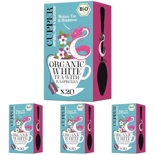 Cupper Bio Weißer Tee, Himbeere, 20 Beutel, 34 g (Packung mit 4) von CUPPER