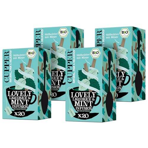 CUPPER Bio Kräutertee „Lovely Liquorice & Mint“, 4x20 ungebleichte Teebeutel, umweltfreundlich, fair gehandelt, 4er Pack von CUPPER
