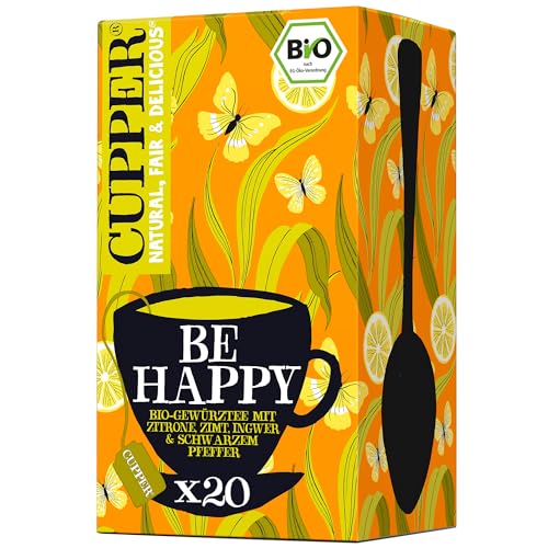 Cupper Be Happy Bio-Gewürztee mit Zitrone, Zimt, Ingwer und Schwarzem Pfeffer, 40 g , 20 Stück (1er Pack) von CUPPER