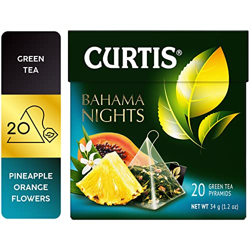 CURTIS TEA, BAHAMA NIGHTS, EINZIGARTIGE KOMBINATION AUS CHINESISCHEM GRÜNTEE MIT EXOTISCHEN FRÜCHTEN, 20 EINZELNE NETZPYRAMIDEN von Curtis