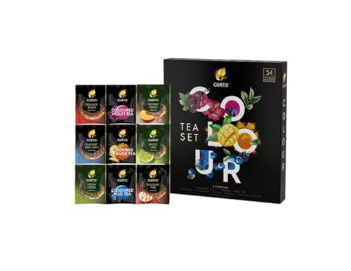 Geschenkverpackung CURTIS-Sortiment „Colored Tea Set“ umfasst 54 Packungen mit 9 Farben und mehrfarbigen Tees von Curtis