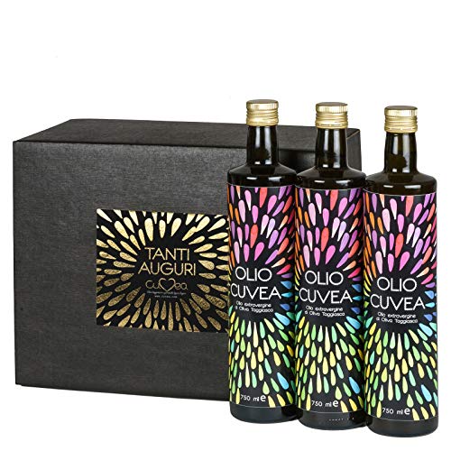 Öl Geschenk "Öl für Drei": Geschenk mit Ligurische Olivenöl Extra Natives 100% Taggiasca - 3 x 750 ml von CUVEA