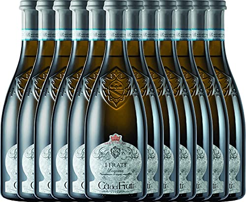 VINELLO 12er Weinpaket Weißwein - I Frati Lugana DOC 2020 - Cà dei Frati mit einem VINELLO.weinausgießer | trockener Weißwein | italienischer Sommerwein aus der Lombardei | 12 x 0,75 Liter von Cà dei Frati