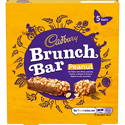 Cadbury Brunch Bar Peanut, Oat & Bran Flakes mit Erdnüssen geträufelt in Honig & Milchschokolade, Multipack 5 x 32 g (1er Pack) von Cadbury