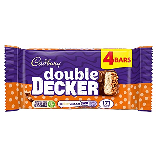 Cadbury Double Decker Multipack, offizielles Produkt, 4 einzelne Schokoladentafeln gefüllt mit Nougat und Müsli, 4 x 37,5 g von Cadbury