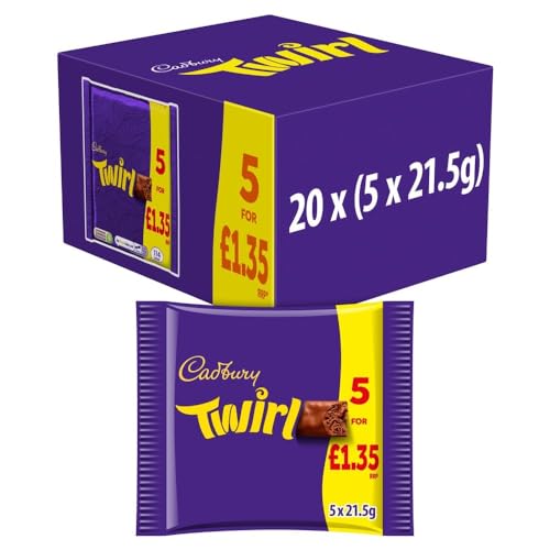 Cadbury Twirl Schokoriegel, 5 Stück, Multipack x 20 von Cadbury