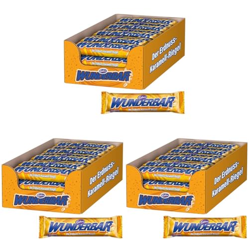 WUNDERBAR Peanut 24 x 49g, Einzeln verpackte Erdnuss-Karamell-Riegel mit knackigen Erdnusstückchen (Packung mit 3) von Cadbury