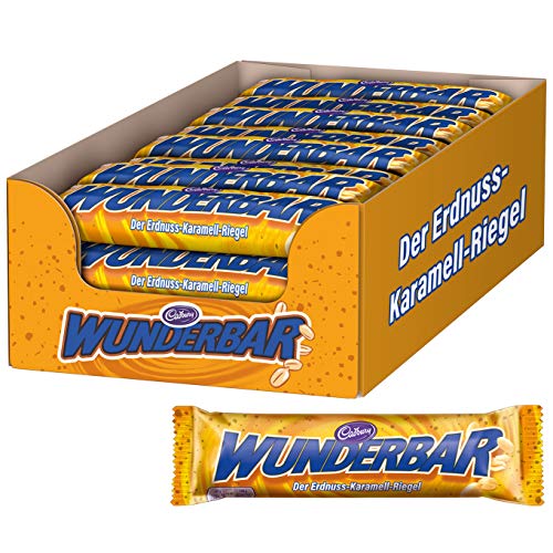 WUNDERBAR Peanut 24 x 49g, Einzeln verpackte Erdnuss-Karamell-Riegel mit knackigen Erdnusstückchen von Cadbury