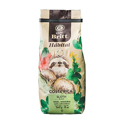 Café Britt® - Costa Rican Habitat Sloth Blend (340 G.) (1-Pack) Whole Bean Arabica Coffee, Kosher, Gluten Free, Gourmet & Medium Dark Roast von Cafe Britt