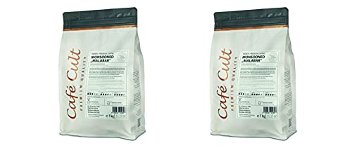 2 X NEU Café Cult Kaffee India Monsooned Malabar in 1 kg Tüte, ganze Bohne = 2 kg von Café Cult