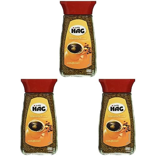 Cafe HAG klassisch mild Glas, entkoffeinierter löslicher Bohnenkaffee, 100g (Packung mit 3) von Cafe Hag