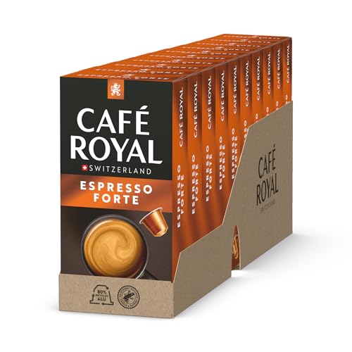 Café Royal, Espresso Forte, 100 Nespresso (R) kompatible Kapseln, 80 Prozent recycled Aluminium, Rainforest Alliance zertifiziert, 100 Prozent Arabica Kaffee, Intensität 9 von Café Royal