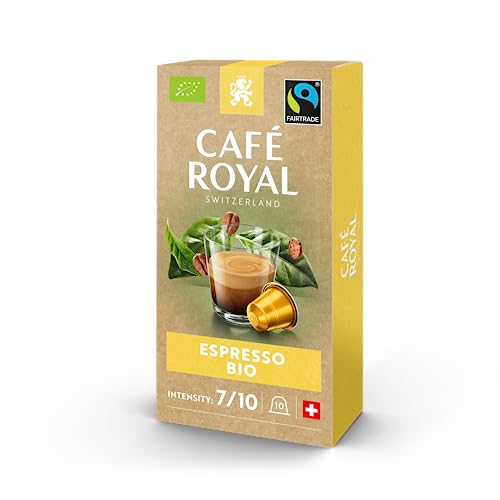 Café Royal Espresso Bio 100 Kapseln für Nespresso Kaffee Maschine - 7/10 Intensität - UTZ-zertifiziert Kaffeekapseln aus Aluminium von Café Royal