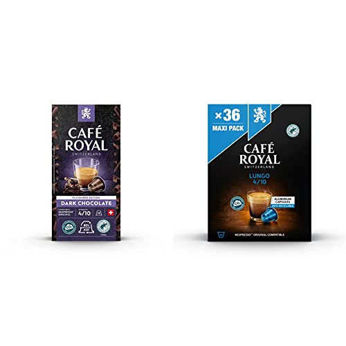 Café Royal Dark Chocolate Flavoured 100 Kapseln für Nespresso Kaffee Maschine - 4/10 Intensität - UTZ-zertifiziert, aus Aluminium & Lungo 36 Kapseln für Nespresso Kaffee Maschine - 4/10 Intensität von Café Royal