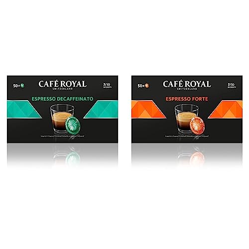 Café Royal Espresso Forte 50 Pads für professional Nespresso Maschine - 7/10 Intensität - UTZ-zertifiziert & Espresso Decaffeinato 50 Pads für professional Nespresso Maschine - 7/10 Intensität von Café Royal