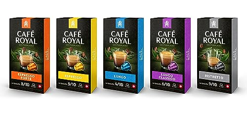 Café Royal Kapseln 50 Probierbox - Espresso, Espresso Forte, Lungo, Lungo Classico, Ristretto - für Nespresso Kaffeemaschine - UTZ-zertifiziert Kaffeekapseln aus Aluminium von Café Royal