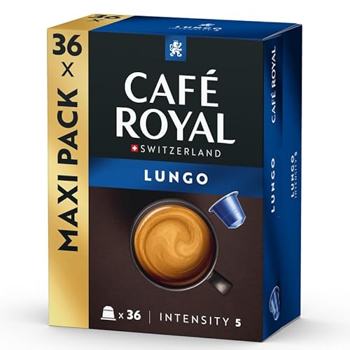 Café Royal, Lungo, 36 Nespresso (R) kompatible Kapseln, 80 Prozent recycled Aluminium, Rainforest Alliance zertifiziert, 100 Prozent Arabica Kaffee, Intensität 5 Café Royal, Lungo, 36 Nespresso (R) kompatible Kapseln, 80 Prozent recycled Aluminium, Rainforest Alliance zertifiziert, 100 Prozent Arabica Kaffee, Intensität 5 von Café Royal
