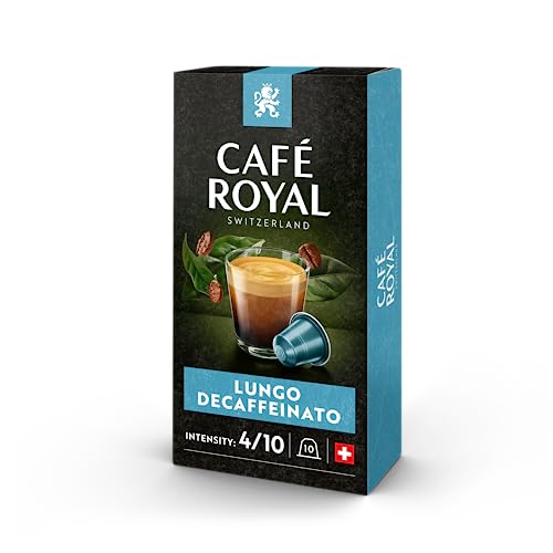 Café Royal Lungo Decaffeinato 100 Nespresso®* kompatible Kapseln (aus Aluminium, Intensität 4/10) 10er Pack (10 x 10 Kaffeekapseln) von Café Royal