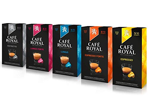 Café Royal Probierbox Classic - 50 Nespresso kompatible Kapseln, 5 Sorten - Espresso, Espresso Forte, Lungo, Lungo Classico, Ristretto (5 x 10 Kaffeekapseln) von Café Royal