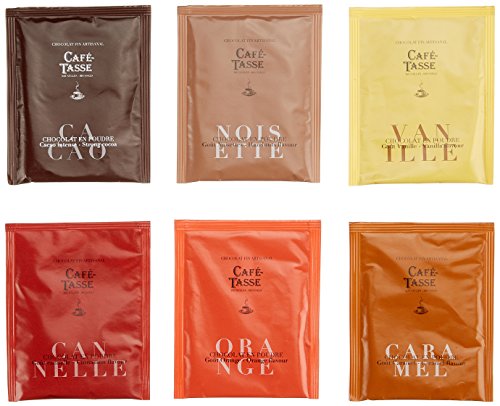 Café Tasse Trinkschokolade in 6 verschiedene Geschmacksrichtungen á 20 Sachets (Orange, Vanille, Haselnuss, Karamell, Zimt und Intense), 1er Pack (1 x 2.4 kg) von Café-Tasse
