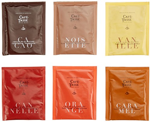 Café Tasse Trinkschokolade in 6 verschiedene Geschmacksrichtungen á 20 Sachets (Orange, Vanille, Haselnuss, Karamell, Zimt und Intense), 1er Pack (1 x 2.4 kg) von Café Tasse