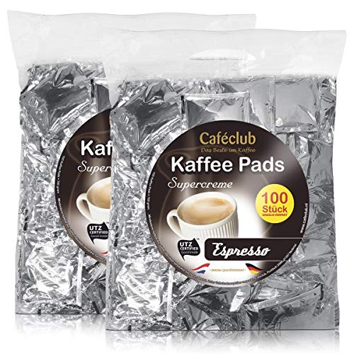 2x Cafeclub Espresso Kaffeepads Megabeutel je 100 stk. dunkle Röstung einzeln verpackt von Caféclub