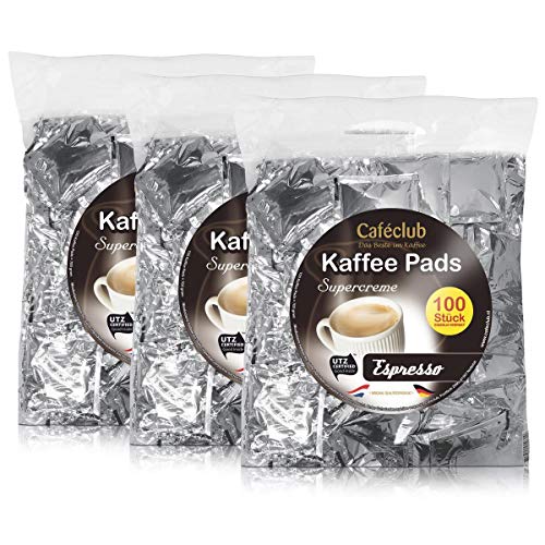 3x Cafeclub Espresso Kaffeepads Megabeutel je 100 stk. dunkle Röstung einzeln verpackt von Caféclub