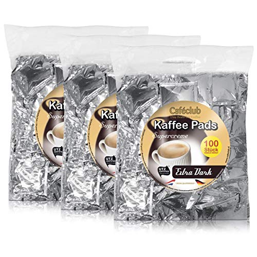 3x Cafeclub Extra Dark Kaffeepads Megabeutel je 100 stk. dunkle Röstung einzeln verpackt von Caféclub