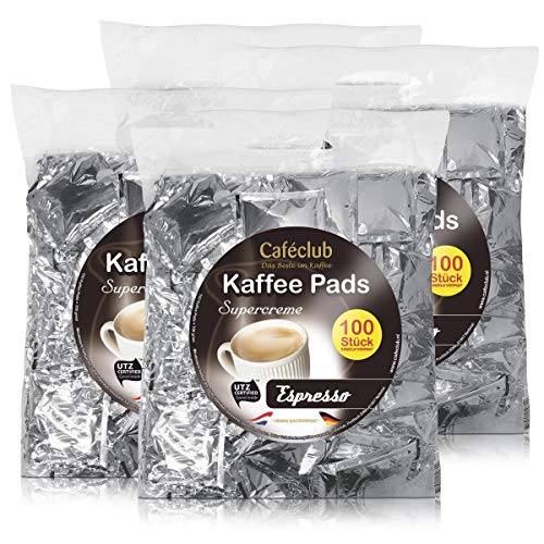 4x Cafeclub Espresso Kaffeepads Megabeutel je 100 stk. dunkle Röstung einzeln verpackt von Caféclub