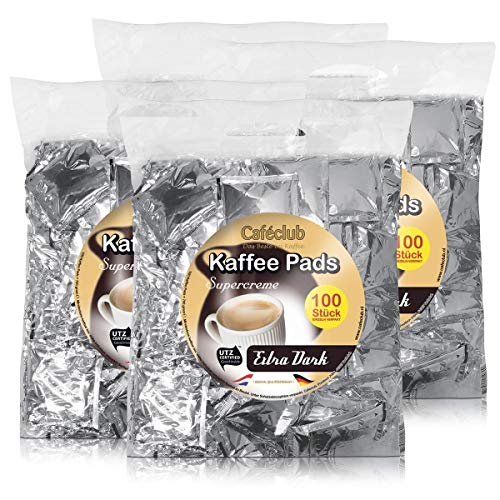 4x Cafeclub Extra Dark Kaffeepads Megabeutel je 100 stk. dunkle Röstung einzeln verpackt von Caféclub
