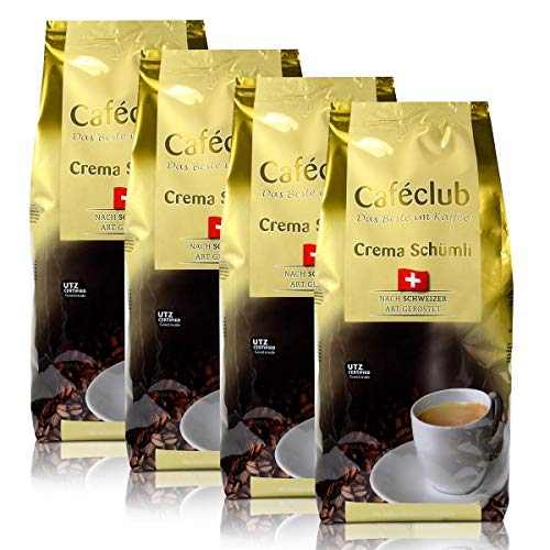 4x Cafeclub Supercreme Schweizer Schümli Kaffeebohnen 1 Kg Für Kaffeevollautomaten von Caféclub