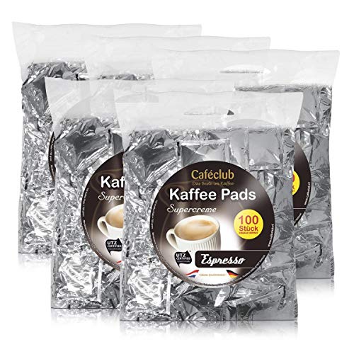 5x Cafeclub Espresso Kaffeepads Megabeutel je 100 stk. dunkle Röstung einzeln verpackt von Cafeclub