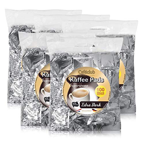 5x Cafeclub Extra Dark Kaffeepads Megabeutel je 100 stk. dunkle Röstung einzeln verpackt von Caféclub