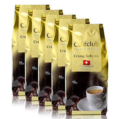 5x Cafeclub Supercreme Schweizer Schümli Kaffeebohnen 1 Kg Für Kaffeevollautomaten von Caféclub