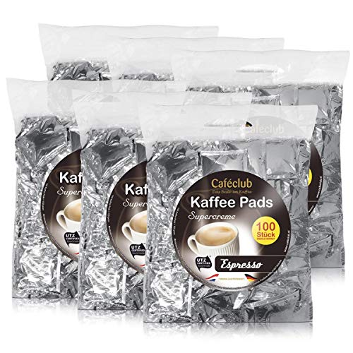 6x Cafeclub Espresso Kaffeepads Megabeutel je 100 stk. dunkle Röstung einzeln verpackt von Caféclub