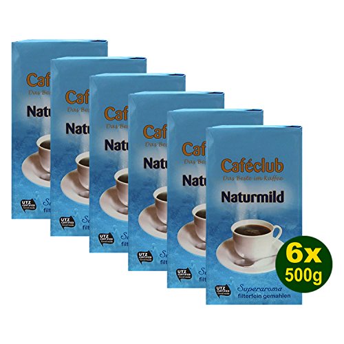 CAFECLUB Naturmild SUPERAROMA filterfein gemahlen 6x 500g (3000g) - Kaffee im Vakuumpack von Cafeclub