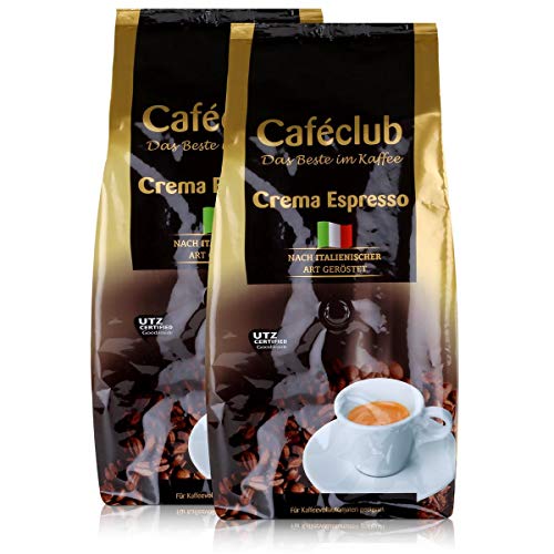 Cafeclub Crema Espresso Kaffee-Bohnen 1kg - Für Kaffeevollautomaten (2er Pack) von Caféclub