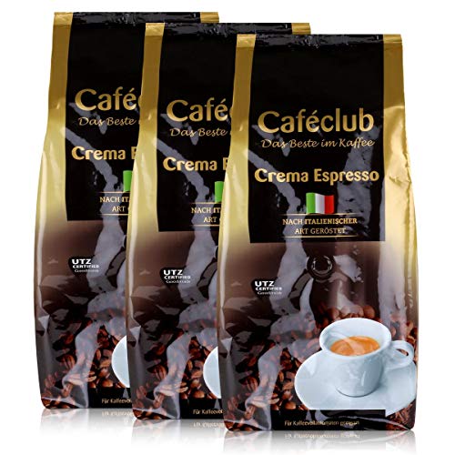Cafeclub Crema Espresso Kaffee-Bohnen 1kg - Für Kaffeevollautomaten (3er Pack) von Caféclub